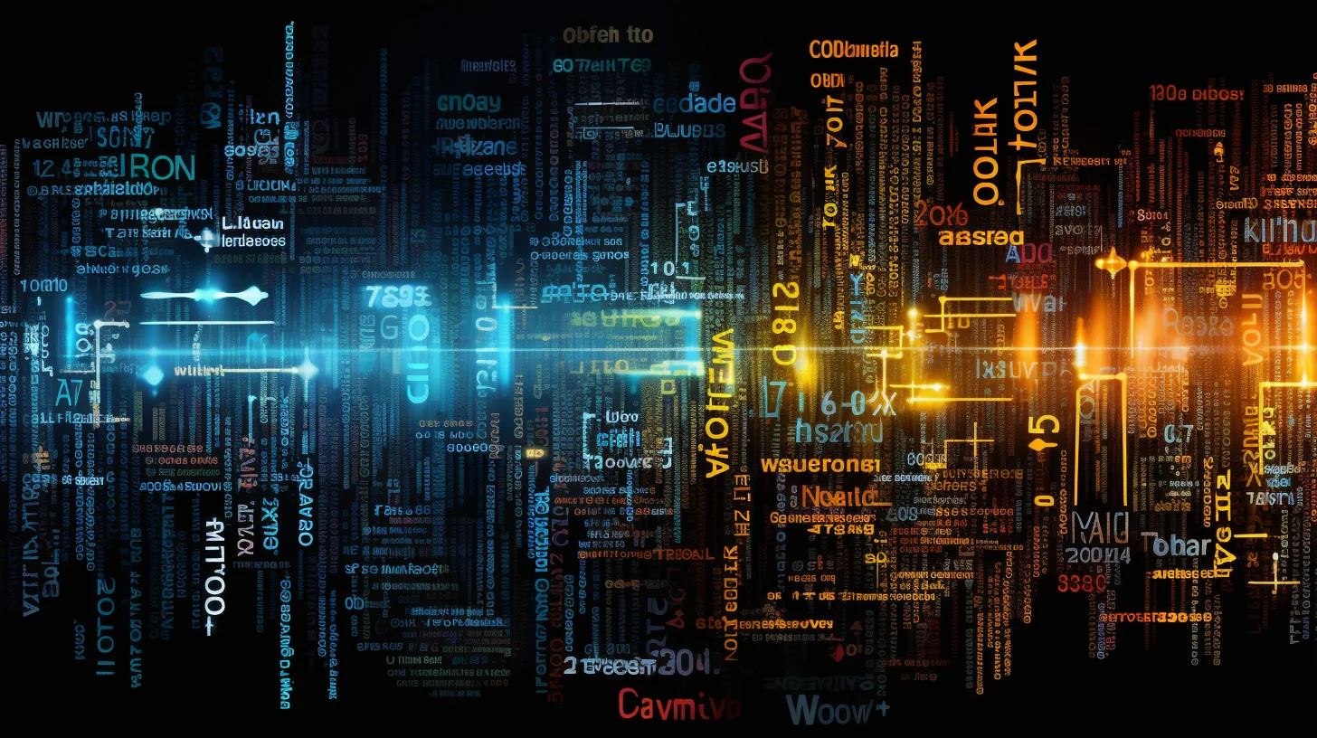 Una sección que ilustra abreviaturas relacionadas con la tecnología. Una representación visual de cifrado de datos e IA.