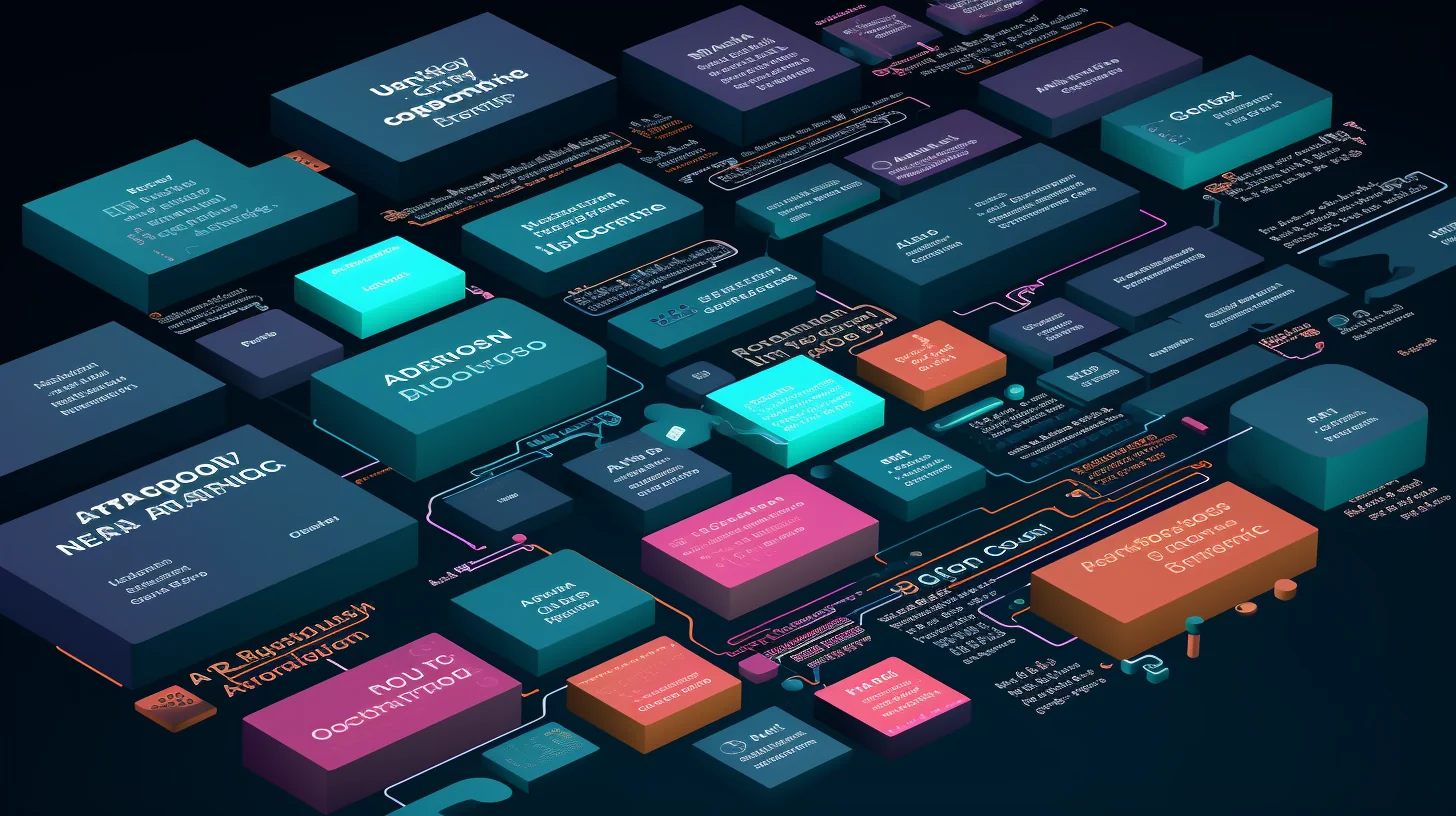 Secciones que presentan términos relacionados con la tecnología. Una representación visual de diversos conceptos tecnológicos.