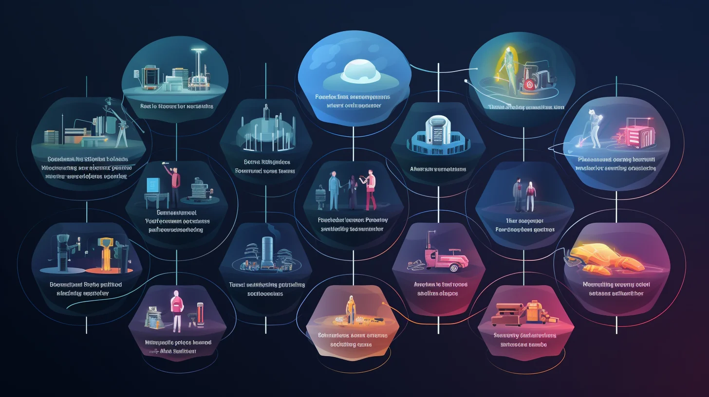 Secciones que destacan términos relacionados con la tecnología. Una representación visual de diversos conceptos tecnológicos.