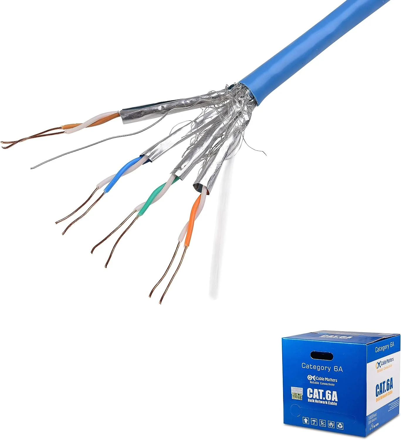 Cable Matters Cable Cat 6A blindado de cobre desnudo para instalación en pared, UL listado, 10Gbps (cm)