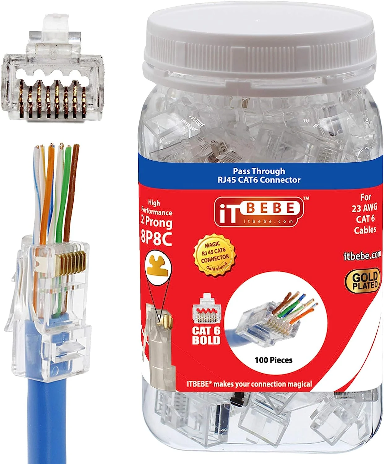 ITBEBE 50 piezas con conectores RJ45 Cat6 chapados en oro pasantes