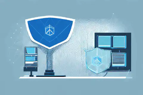 Ilustración animada de un escudo que protege un servidor de red de las ciberamenazas