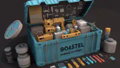Imagen animada en 3D de un contenedor seguro y bien organizado con el logotipo de Docker, rodeado de diversas herramientas y equipos relacionados con la ingeniería de software y DevOps.