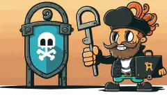 Un hacker de dibujos animados parado junto a una gran cerradura con una mano sosteniendo una llave con el logo de Fernet y la otra mano sosteniendo una llave con el logo de Malboge mientras se ve una bandera dentro de la cerradura