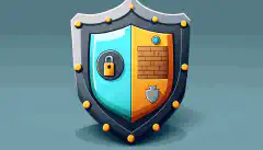 Un escudo de dibujos animados con el icono de un candado en el centro que representa la seguridad de la red contra las APT