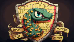Un escudo de dibujos animados con la palabra Python escrita en él para representar las normas de codificación segura