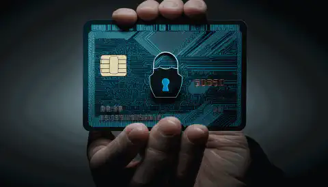 Persona que sostiene una tarjeta de crédito con el símbolo de un candado para representar la protección del crédito.