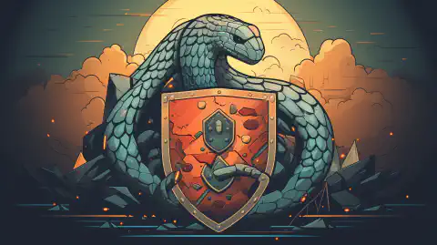 Ilustración de un escudo que protege el código y los datos de Python, simbolizando las mejores prácticas de seguridad de Python.