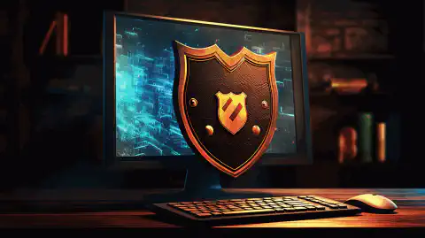 Imagen de un escudo protegiendo un ordenador, símbolo de privacidad y seguridad en el mundo digital.