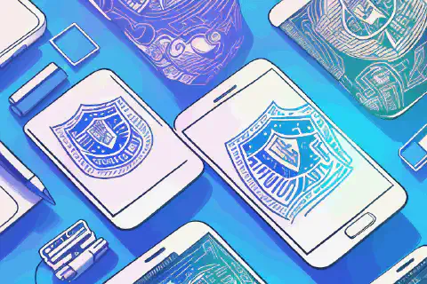Ilustración animada de un smartphone con un escudo y un candado, que representa la seguridad de los dispositivos móviles y la protección de datos