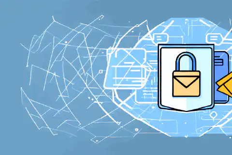 Ilustración simbólica de un sobre cerrado rodeado de capas de protección en forma de escudo, que representa la seguridad del correo electrónico y la protección de datos